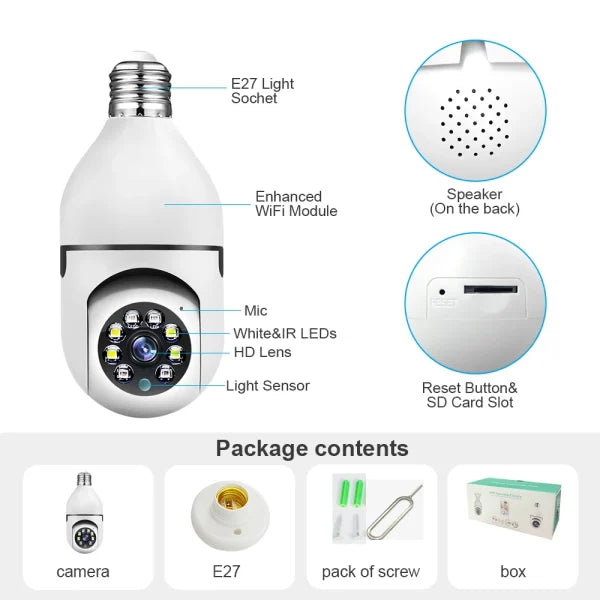 Speed-x Bulb Camera 1080p Wifi 360 Degree Panoramic Night Vision