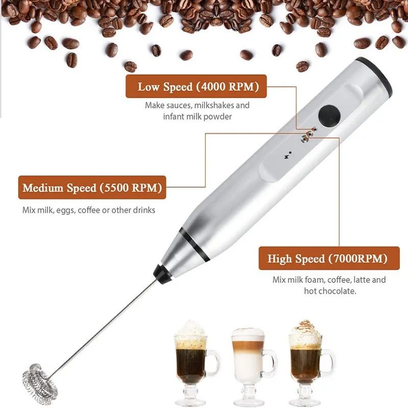 Wireless Milk Frothers Electric Handheld Blender With USB